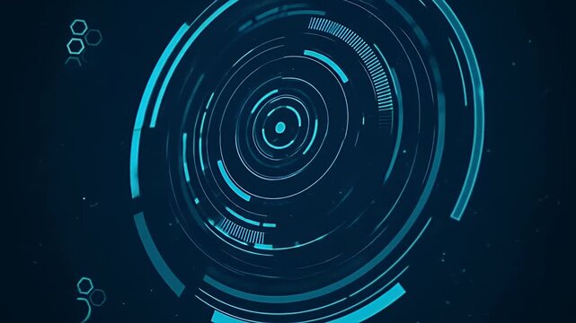 Futuristic Blue Digital HUD Interface with Concentric Circles and Data Elements.