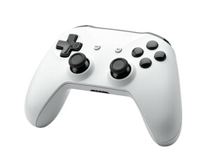 White wireless controller for gaming with buttons, sticks, and a D-pad