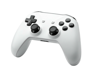 White wireless controller for gaming with buttons, sticks, and a D-pad