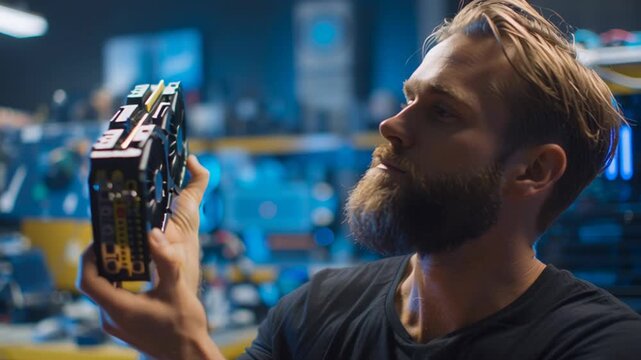 4k video of a GPU videocard presentation.