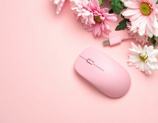 Pink mouse & flowers on matching background
