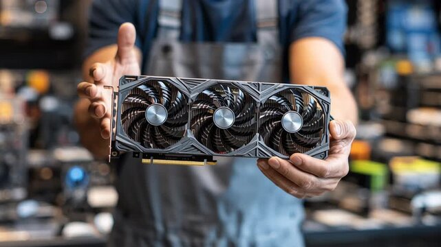 4k video of a GPU videocard presentation.
