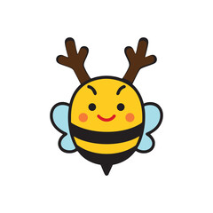 Adorable cartoon bee with antlers and a happy expression on a white background insect animal