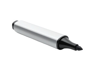 A gray and white marker, cap-less, angled on a dark background