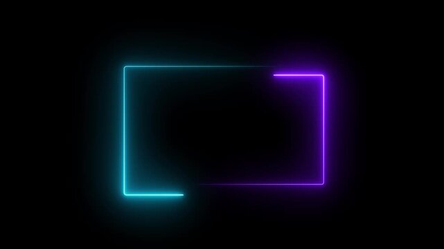 A neon rectangle icon features a glowing, rectangular outline in bright neon colors like blue, pink, or green, symbolizing modernity, focus, or boundaries, often used for buttons or navigation 