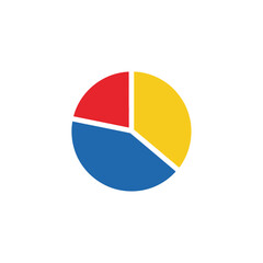 Fototapeta premium A pie chart divided into three sections: red, yellow, and blue, set against a white background.