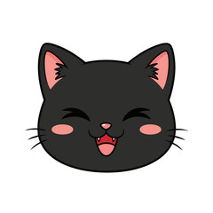 Smiling Black Cat Face with Pink Cheeks and Open Mouth
