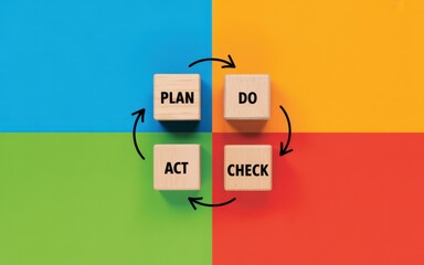 PDCA Cycle Plan, Do, Check, Act Process on Colorful Background
