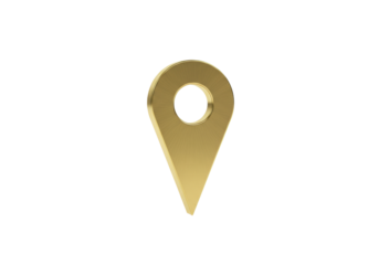 Golden map pointer isolated PNG, location pin icon for navigation and travel apps on transparent background