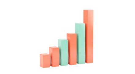 Rising bar graph isolated on transparent background, colorful 3D blocks showing growth and success in business and finance PNG