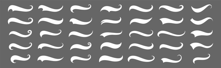 Vector swash swoosh flourish design elements. Curly swish tails and sporty plume swirl logo vector elements for retro banners 