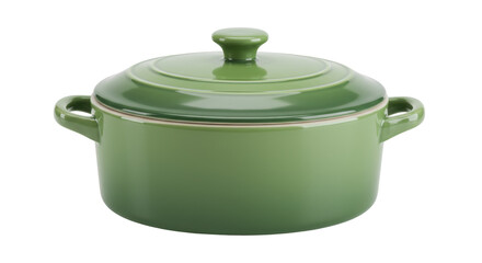 Green ceramic casserole dish with lid isolated, kitchenware for cooking and serving food PNG
