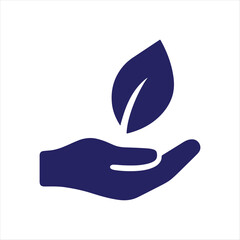 Obraz premium Dark Blue Silhouette of Open Hand Holding Leaf – Minimal Vector Symbol Representing Eco Care, Sustainability, Growth, Nature Protection, and Environmental Responsibility