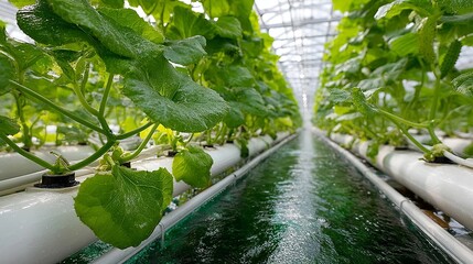 Symmetrical Hydroponic Greenhouse with Suspended Vine Crops and NFT Tubes