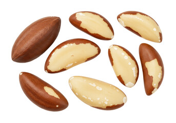 Brazil nuts isolated on transparent background, nutritious and delicious snack food rich in selenium and healthy fats, PNG