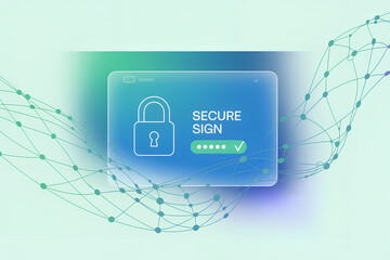 Digital padlock icon on a glowing screen with abstract network lines