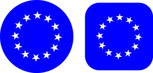 blue glossy button with star, png and vector
