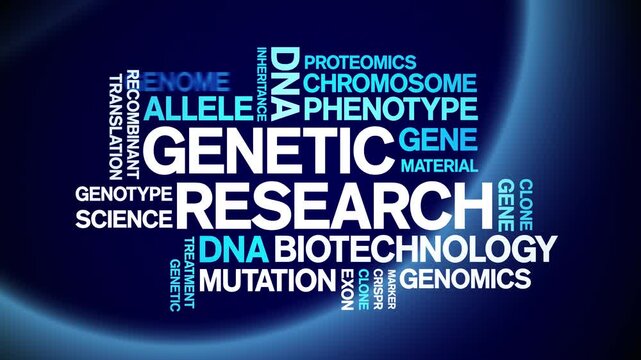 Genetic Research animated word cloud-text design animation tag kinetic typography seamless loop.