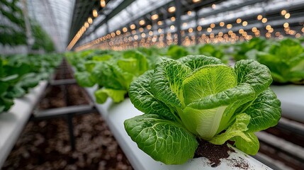 NFT Hydroponic System with Rows of Vegetable in Large-Scale Greenhouse