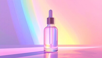 Clear dropper bottle with iridescent light