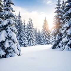 Snowy forest at sunrise (1)