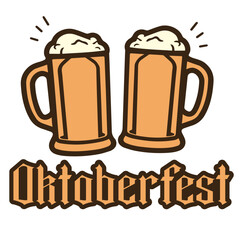 Two beer mugs filled with frothy beer for oktoberfest celebration festive illustration design element