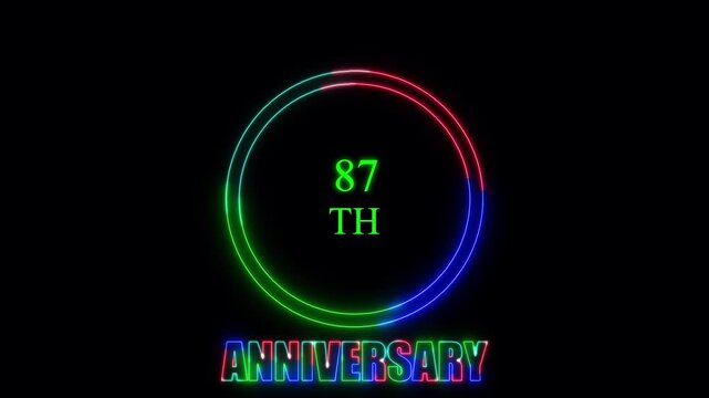 Glowing neon 87 years anniversary emblem. Anniversary icon or label. front of dazzling fireworks 87 years celebration and congratulation design element splash convert animated explosion ... See