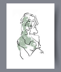 A beautiful and elegant minimalist line art illustration depicting a woman in a graceful pose