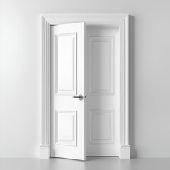 Classic style white door. White interior door isolated on gray background. Furniture manufacture.