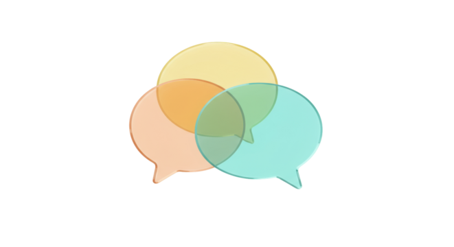 Overlapping speech bubbles PNG isolated on transparent background, colorful communication concept for design and social media use