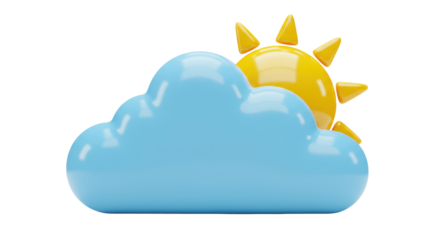 Cartoon sun and cloud PNG isolated on transparent background, weather forecast icon for graphic design and web use