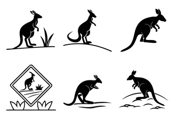 Fototapeta premium Eight minimalist agile wallaby icons set