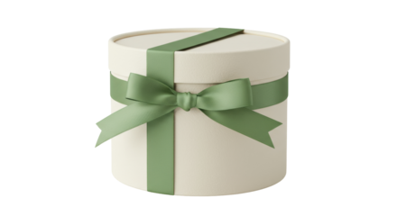 Elegant round gift box with green ribbon isolated on white, present for special occasions and celebrations