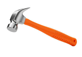 Claw hammer with orange handle isolated on transparent PNG, carpentry tool for construction and home improvement projects
