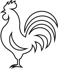 Minimal line art rooster vector logo, elegant chicken outline illustration ideal for agriculture marketing and eco brands.