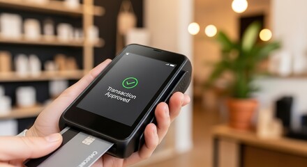 Seamless contactless payment approved with credit card in modern retail checkout