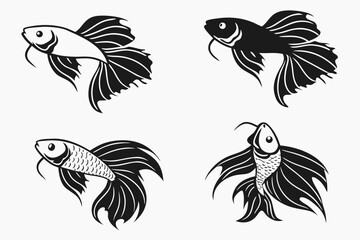 Fototapeta premium Minimalist betta fish icon set in black and color