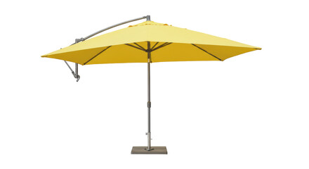 Yellow cantilever patio umbrella isolated on transparent background, outdoor shade provider for garden and backyard use