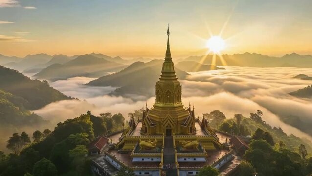 Warisan budaya Asia: stupa kuno emas kuil Buddha Myanmar dan Thailand