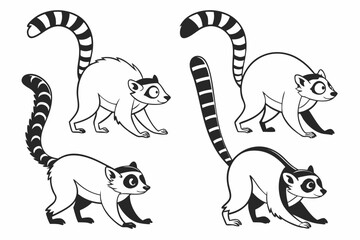 Obraz premium Minimalist cartoon lemur icon set with vibrant colors