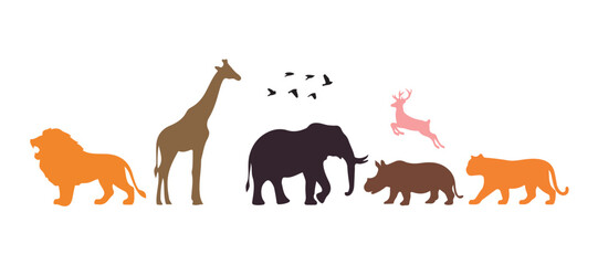 Obraz premium Silhouettes of wild animals set against a white background. Vector illustration