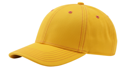 Stylish golden yellow baseball cap isolated on white, casual headwear for sports and sun protection