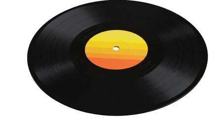 Black vinyl record isolated on white, vintage music disc with colorful label for audio and entertainment purposes PNG