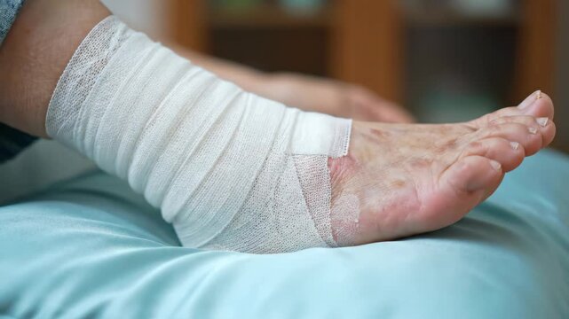 Foot Injury Requires Bandaging for Pain Relief and Healing Process