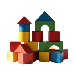 Colorful wooden blocks stacked in a creative construction isolated PNG with Transparent Background