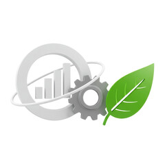 Green energy concept featuring chart, gear and leaf isolated PNG with Transparent Background