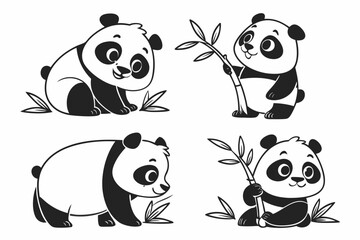 Naklejka premium Cute cartoon panda icon set minimalist design