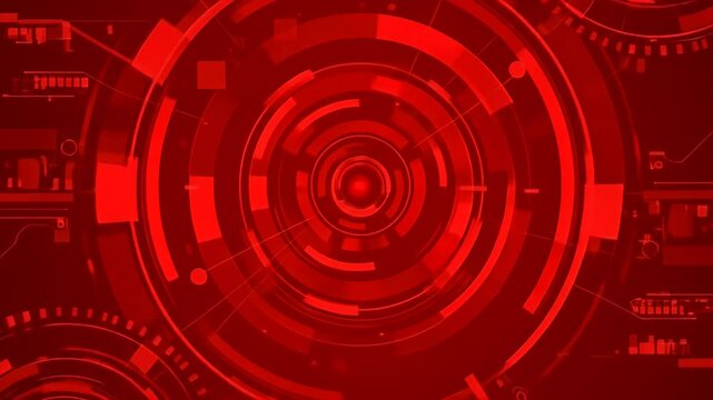 Futuristic Red Digital HUD Interface with Circular Scans and Data Overlays.