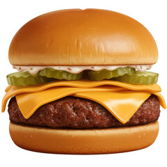 Cheeseburger with pickles and sauce for fast food menu isolated PNG with Transparent Background