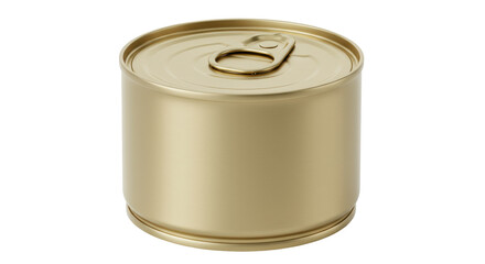 Gold metal food can isolated on transparent background, canned goods container for preservation and storage PNG